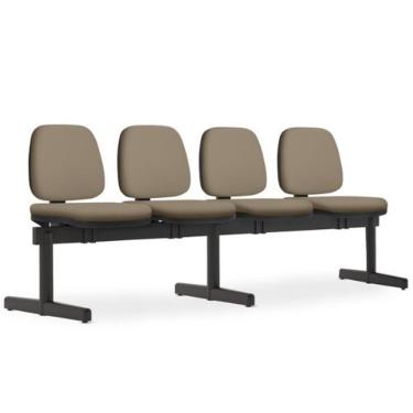 Imagem de Cadeira Longarina 4 Lugares Recepção Sala De Espera Work F02 Sintético Bege Escuro - Lyam Decor