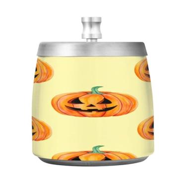 Imagem de Qilmy Abóboras Cinzeiro de aço inoxidável com tampa - Cinzeiro de cigarro à prova de vento sem cheiro sem fumaça para casa, escritório, carro, pátio, varanda (uso interno e externo)