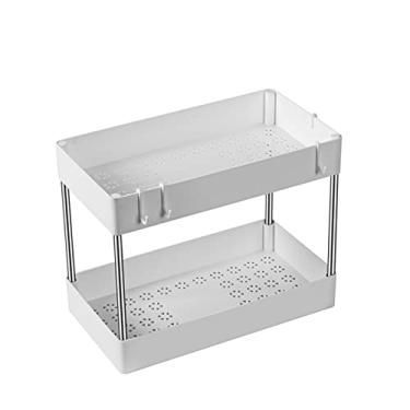Imagem de Organizador sob a pia de 2 níveis multifuncional com gancho para produtos limpeza frascos especiarias cosméticos cozinha