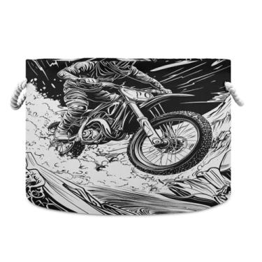 Imagem de JUZIHAI Cesto de armazenamento grande para motociclismo, cesto de roupa suja dobrável à prova d'água com alças de corda de algodão para organização doméstica no quarto, banheiro e carro