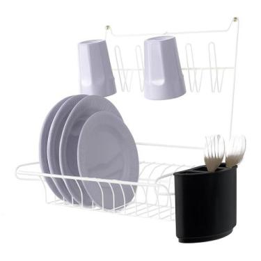 Imagem de Escorredor Suspenso Parede Dobrável 10 Pratos Kit Instalação - Fiver, 