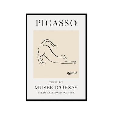 Imagem de Pintura em tela vintage Picasso desenho de linha de cachorro gato pássaro cavalo desenho abstrato animal impressão minimalista arte de parede pôster para sala de estar decoração de casa (SKU6,12 x