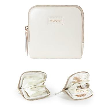 Imagem de COOLYOUTH Organizador de joias de viagem para mulheres, caixa de joias portátil com bolsas pequenas, mini bolsa de joias para anéis, pulseiras e pulseiras com zíper de metal liso (marfim)