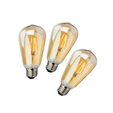 Imagem de Kit 3 Lampada Filamento De Led St64 Retro Vintage E27 Bivolt Ambar Branco Quente