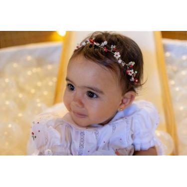 Imagem de Tiara de Flores Luxo Elegante Vermelha para Bebês e Adultos - Mimos & 