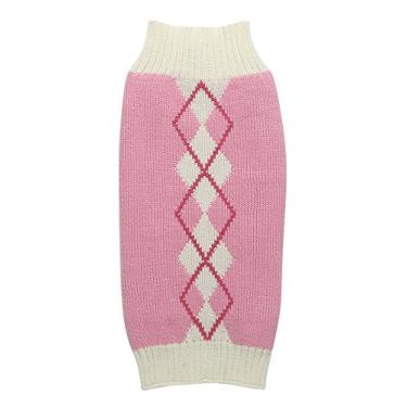 Imagem de (Grande, rosa) - Argyle Knit Pet Sweaters Roupas para animais de estimacao