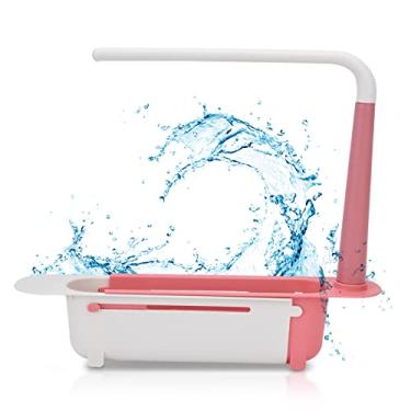 Imagem de Rack de armazenamento de pia telesc¨®pica,comprimento livremente ajust¨¢vel grande capacidade PP organizador de pia expans¨ªvel com suporte e barra transversal(RED), Rack de armazenamento pia teles