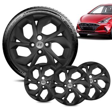 Imagem de Jogo 4 Calota Hyundai HB20 aro 15 2020 Preta Brilha Emb Pra