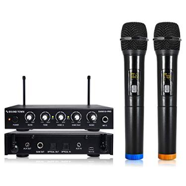 Imagem de Sound Town Sistema de mixer de Karaokê com microfone sem fio de 16 canais com microfones ópticos (Toslink), AUX e 2 portáteis - Suporta Smart TV, Home Theater, barra de som (SWM16-PRO)