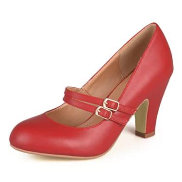 Imagem de Journee Collection Womens Wendy Heels Classic Round Toe Mary Jane Pumps with Double Strap, Red Matte, 11