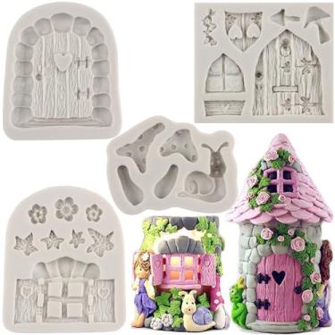Imagem de Sijiangmold Enchanted Vintage Fairy Garden Fairy Gnomo Porta Janela Moldes de Silicone Caracol Cogumelo Molde de Fondant para Decoração de Bolos Topo de Cupcake Doces Chocolate Goma Pasta de Argila