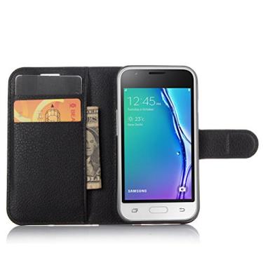 Imagem de Capa carteira para Samsung J1 mini (2016), capa carteira flip de couro PU premium com compartimento para cartão, suporte e fecho magnético [capa interior à prova de choque de TPU] compatível com