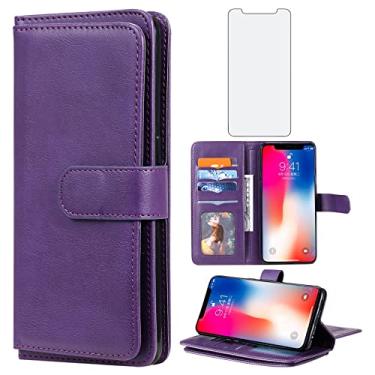 Imagem de Capa carteira compatível com iPhone Xs X 10 10s e protetor de tela de vidro temperado, capa flip com suporte de cartão de crédito, capas para celular para iPhoneX, iPhoneXs, iPhone10 i, PhoneX SX 10x