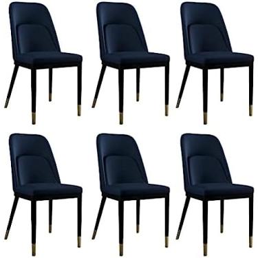 Imagem de Conjunto de 6 cadeiras de cozinha, couro PU fosco falso estofado na parte traseira da sala de estar Cadeiras com estrutura de aço carbono Cadeiras de jantar Cadeira de jantar, azul