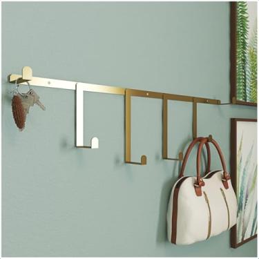 Imagem de Cabideiro Industrial Decorativo De Parede Para Bolsas Calças Casacos Chapéus de Ferro 65x16x5cm Dourado