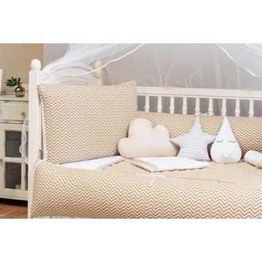 Imagem de Kit Berço Americano Estampado Chevron 8 Pcs - 2M 3L Bordados, Bege