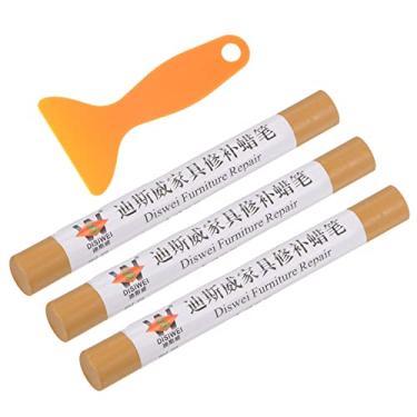 Imagem de HARFINGTON Bastão de enchimento de cera, 3 peças de bastões de preenchimento de cera de madeira para reparo de madeira com espátula marcadores de giz de cera, kit de retoque de móveis para remover