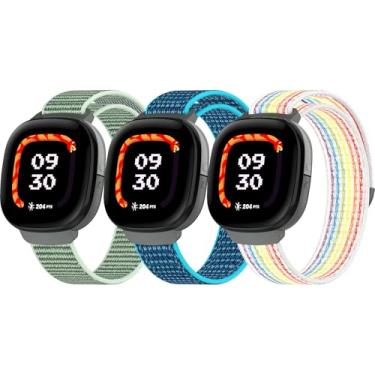 Imagem de Pacote com 3 pulseiras de nylon compatíveis com Google Fitbit Ace LTE (2024), pulseiras de substituição esportivas respiráveis macias ajustáveis de nylon para Fitbit Ace LTE (verde grama/azul