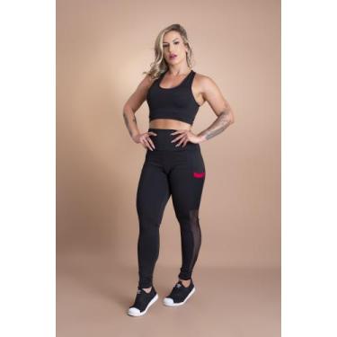 Imagem de Conjunto Fitness Feminino Top Nadador E Calça Legging Cintura Alta Com