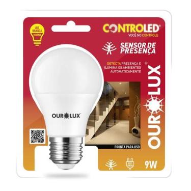 Imagem de Lâmpada bulbo led 9w com sensor de presença 6500k - OuroLux, Branco Fr
