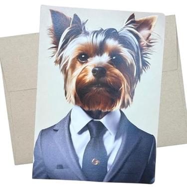 Imagem de Cartão Yorkie in Terno, Cartão de Aniversário Yorkshire Terrier (1 Cartão Premium, 12 x 17 cm) cartão de cachorro yorkie em branco para todas as ocasiões, como noivado, casamento, aniversário ou