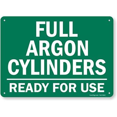 Imagem de SmartSign Placa "Cilindros de argônio completo - Pronto para uso" de 25,4 x 35,5 cm, impresso digitalmente, plástico HDPE de 55 mm, verde e branco