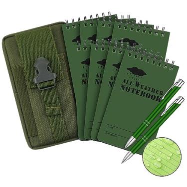 Imagem de Eaasty Caderno tático tático com 11 peças, impermeável, com bolso de 7,6 x 12,7 cm, com caneta de metal à prova de intempéries e capa de tecido para gravação de atividades ao ar livre (verde