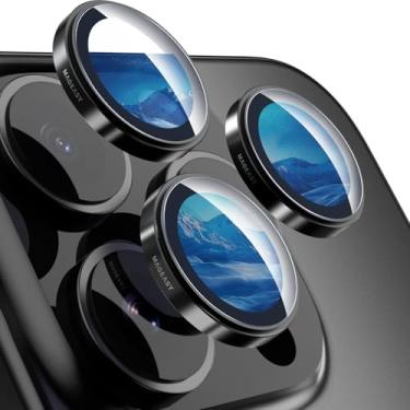 Imagem de MAGEASY Protetor de lente Sapphire para iPhone 16 Pro 6,3 polegadas e iPhone 16 Pro Max 6,9 polegadas (3 lentes) - Titânio Preto | Lenz