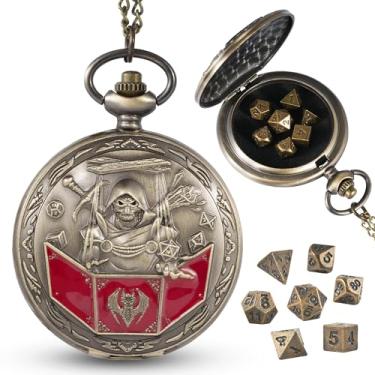 Imagem de Banloga D&D Dice Set,7PCS Metal Dice for Dungeons and Dragons,Mini Dice Set with Pocket Watch Case,Role Playing Board Games Accessories (DM, Bronze)