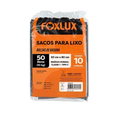 Imagem de 10 Sacos de Lixo 50 Litros 63x80cm Preto Foxlux