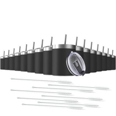 Imagem de Deitybless Pacote com 16 copos de aço inoxidável de 350 ml com tampa à prova de respingos, copo térmico de parede dupla isolado a vácuo, garrafa fina de viagem inquebrável ao ar livre para bebidas