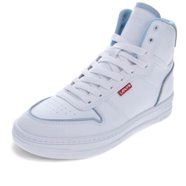 Imagem de Levi's Tênis feminino Drive Hi de couro sintético casual de cano alto, branco/azul, 37