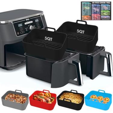 Imagem de Forros retangulares de silicone para fritadeira a ar 10QT para Ninja Foodi Forro duplo reutilizável de silicone para fritadeira a ar retangular cesta de forno (21,5 * 15 cm (10 QT), DZ401 - Preto)