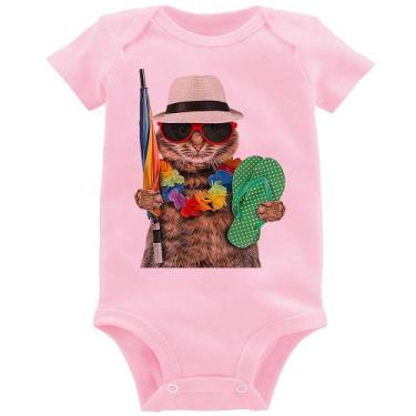 Imagem de Body Bebê Gato nas Férias - Foca na Moda, Rosa bebê, GG