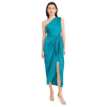 Imagem de Donna Morgan Maxi feminino de um ombro só, com estampa de charmeuse leve e cintura amarrada, evento, festa, convidada, Grama azul, 40