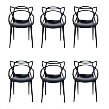 Imagem de Conjunto com 6 Cadeiras Resistente Allegra Preta Plastico Polipropilen