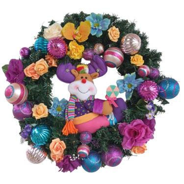 Imagem de Guirlanda Natalina Rena Com Pirulito Bolas Flores 55cm - Saldão