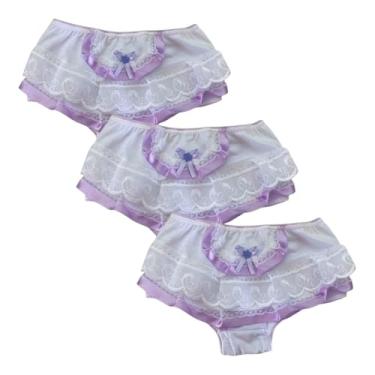 Imagem de Calcinha Infantil Bunda Rica Forro 100% Algodão com Babados e Bordado em Renda (BR, Idade, 6 Meses, 12 Meses, 3, Lilás)