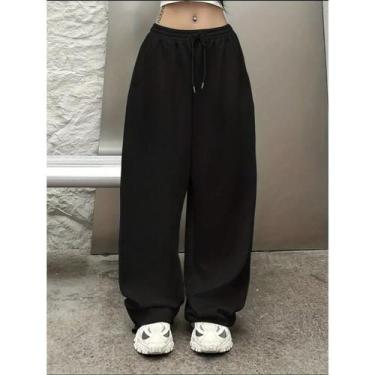 Imagem de Calça Feminina Wide Leg Lisa Moletom Moletinho Barra Reta Confortavel 