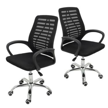 Imagem de 2X Cadeira de Escritório Mesh Ergonômica Bestchair Home Office Preta -