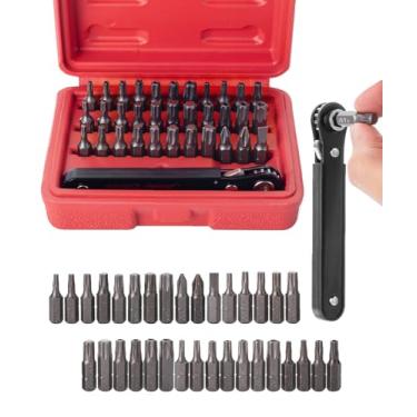 Imagem de Conjunto de brocas Torx à prova de adulteração, conjunto de chaves de fenda com mini chave catraca, unidade de 1/4 polegada, 34 peças, Torx abrangente