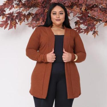 Imagem de Casaquinho Cardigan Manga Longa Lanzinha Plus Feminina - PMQ, Caramelo