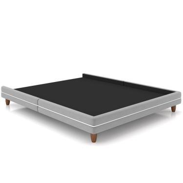 Imagem de Cama Casal Base Pés Madeira 203cm Suném P05 Veludo Cinza - Lyam Decor