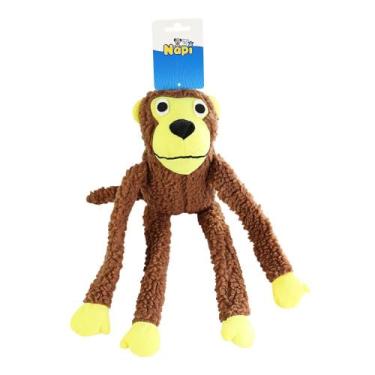 Imagem de Brinquedo Macaco Mordedor para Cachorro, 37cm, Marrom e Amarelo, com Som