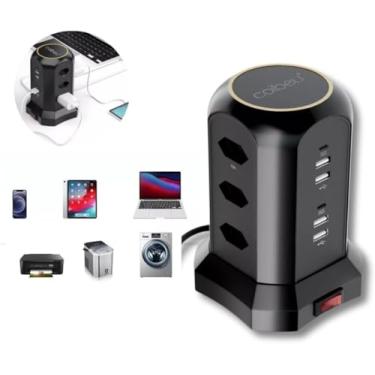 Imagem de Extensãconsumo excessivo de energia, o Tomada Torre 9 Tomadas, 4 USB, 2 Type-C –mais segurança para seus dispositivos Carregamento Rápido Até 15 dispositivos