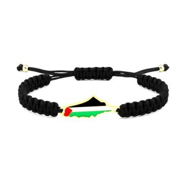 Imagem de Zircobic Série de pulseiras com pingente de bandeira palestina - Design de cordão trançado em preto, vermelho, verde e branco, para casais e amigos para uso diário, Adjustable, Aço inoxidável, Sem