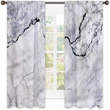 Imagem de Cortinas blecaute de mármore para quarto - Cortinas escurecidas com isolamento térmico para sala de estar, L 132 x C 150 cm