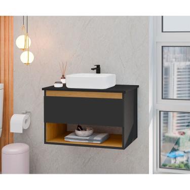 Imagem de Gabinete Armário Para Banheiro Suspenso Florence Com Cuba Preto
