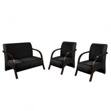 Imagem de Conjunto Poltronas Venus Braços em Madeira 1 Namoradeira 2 de um Lugar Suede 