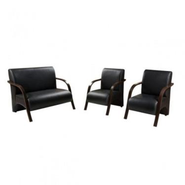 Imagem de Conjunto Poltronas Venus Braços em Madeira 1 Namoradeira 2 de um Lugar Escritório Tecido Sintetico